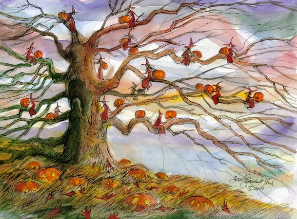 Red Witch Halloween Tree by John Randall York