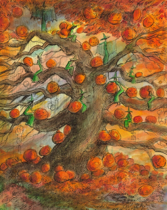 Green Witch Halloween Tree by John Randall York